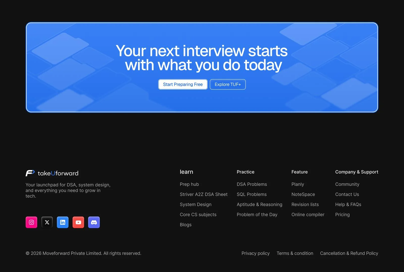 TakeUForward CTA and footer redesign