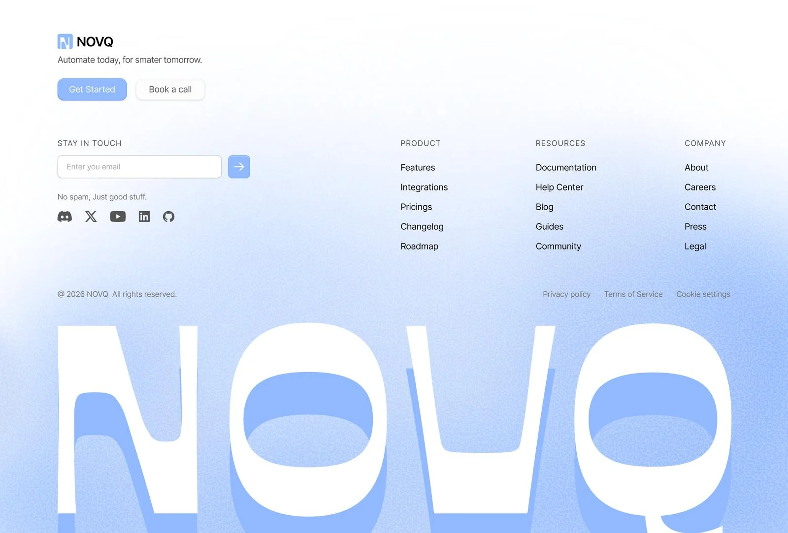 NOVQ big-type footer, original design